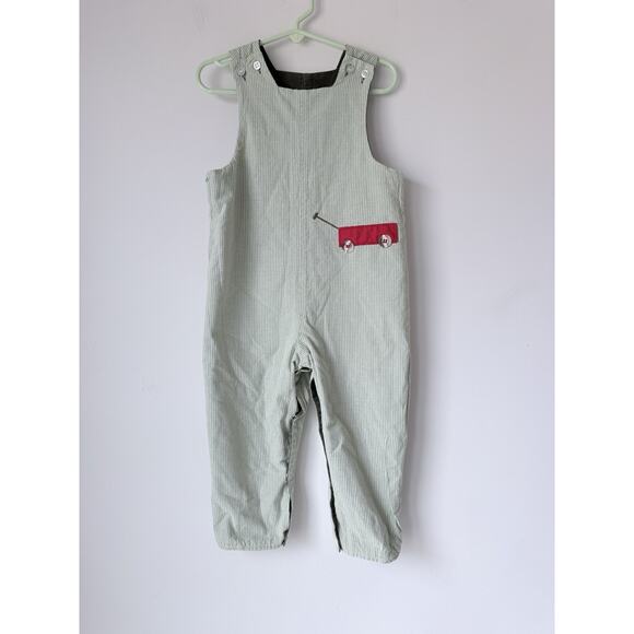 The Bailey Boys Reversible Overalls 3T 4T Fish Camp USA Green Courduroy - Picture 3 of 12